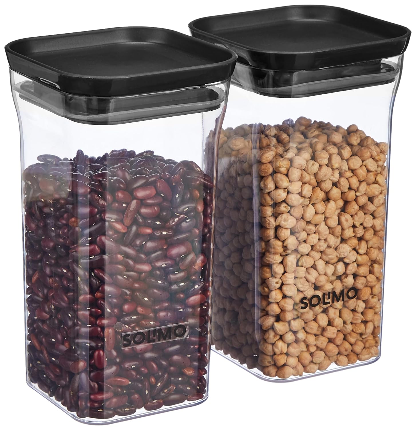 Amazon Brand – Solimo Plastic Storage Jar and Container Set I Air Tight & BPA Free Containers for Kitchen Storage Set I Grocery Kitchen Container Set I Multipurpose Jar, 1100 Ml Each, Set 2, Black