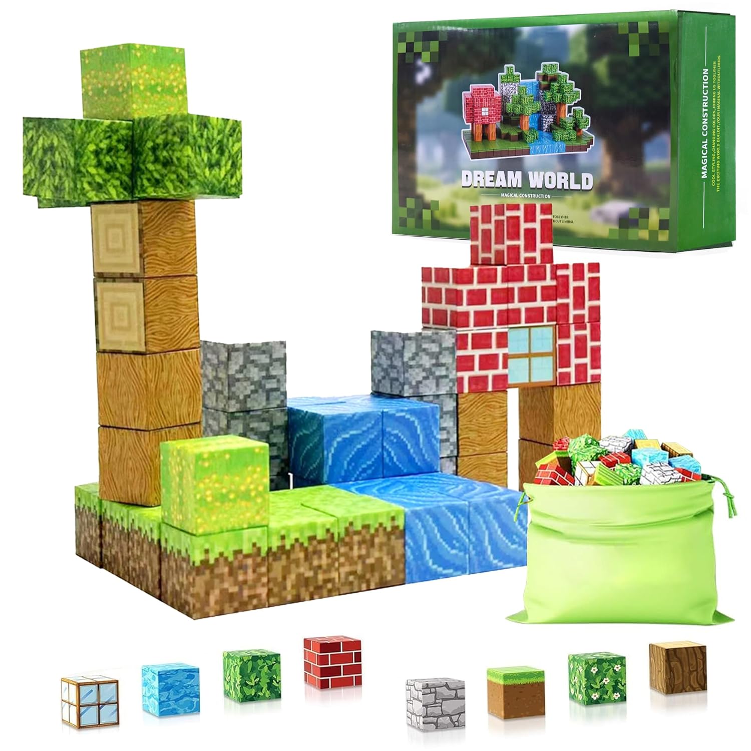 Kidology 48pcs Magnetic Building Blocks for Kids – STEM Montessori Construction Toy Set for Boys & Girls Ages 3+ – Mine-Themed Sensory Magnetic Cubes – Educational Gifts for Kids – (Base Not Included)