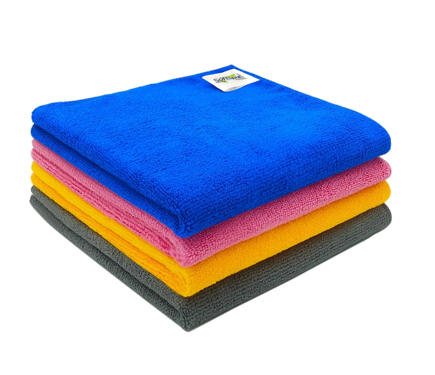 SOFTSPUN Microfiber Cleaning Cloths, 340gsm 40X40cm 4pcs Multi-Colour! Highly Absorbent Lint and Streak Free Multi-Purpose Wash Cloth for Kitchen Window Stainless Steel Silverware.