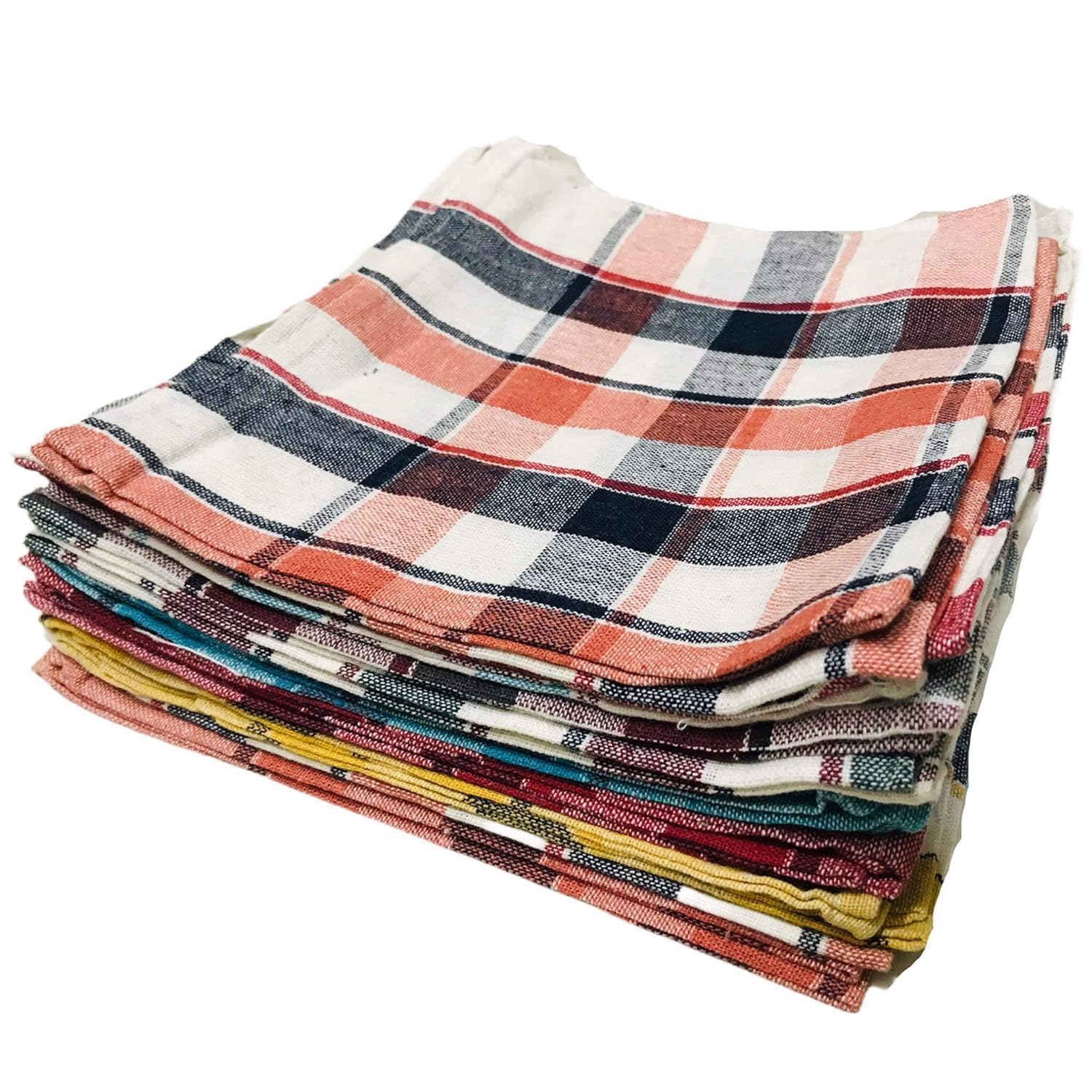 Homerz Check Style Set of 10 Kitchen and Cleaning Multipurpose Cloth | 100% Cotton | 21 x 21 Inch Guaranteed Exact Size (Pack of 10)